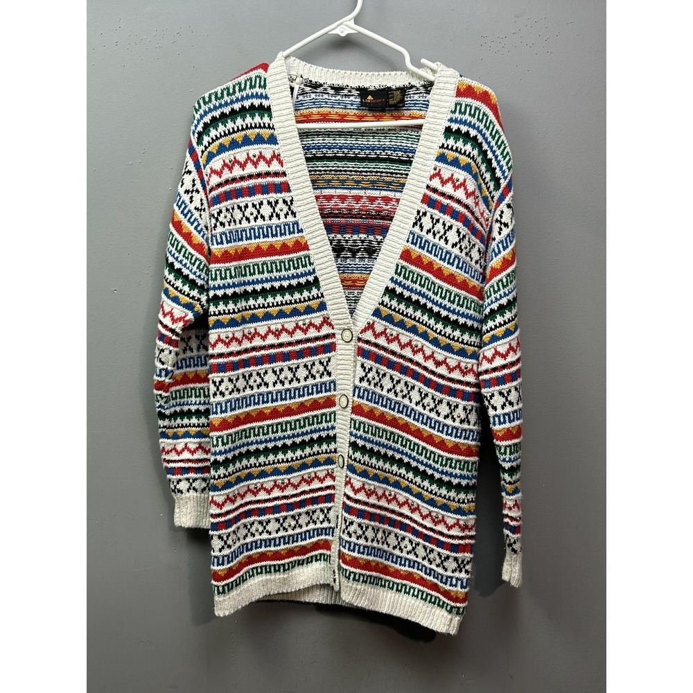 Vintage Lizsport Sweater Womens Petite P Multicolor Cardigan Fair Isle‎ Knit 90s